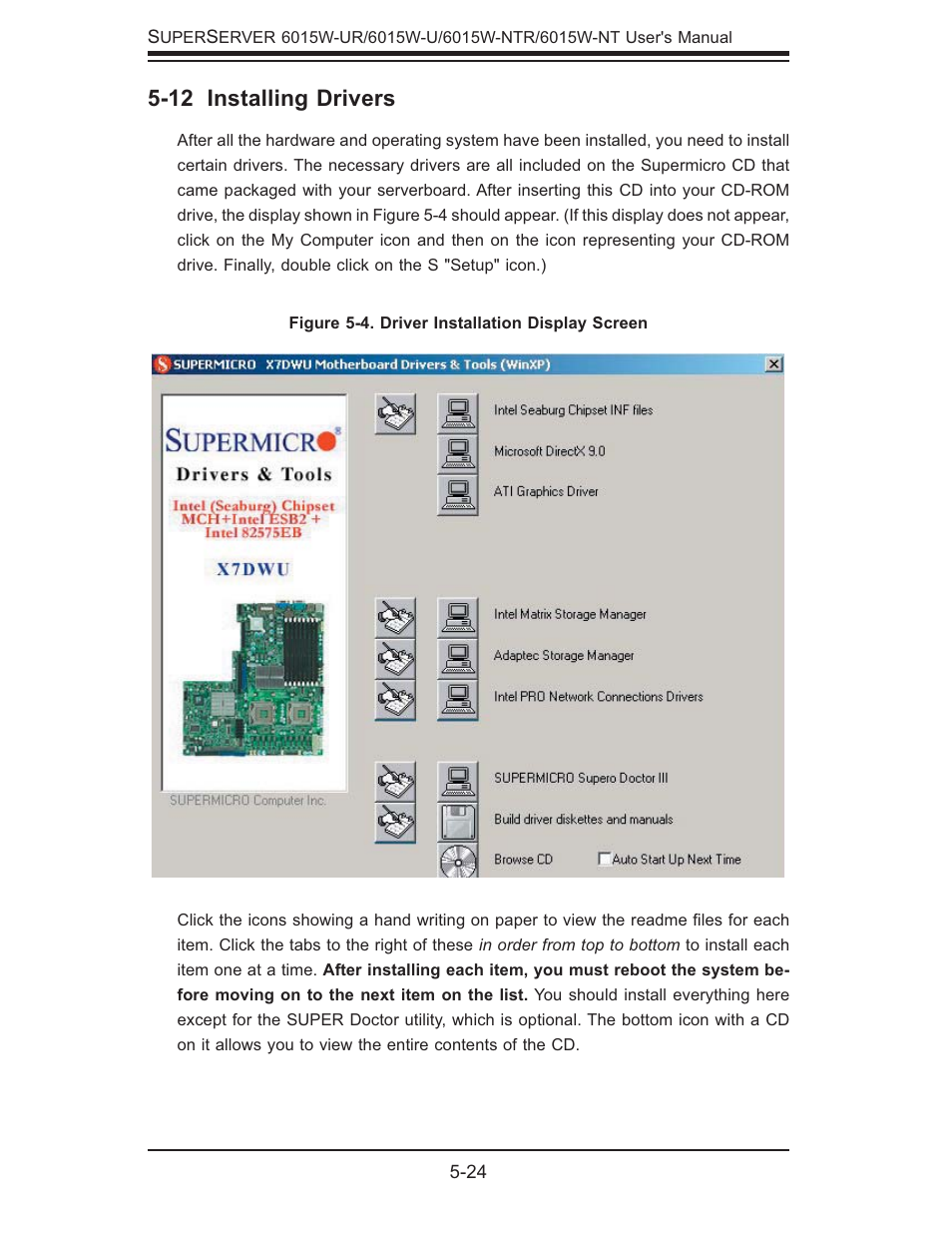 12 installing drivers | SUPER MICRO Computer 6015W-UR User Manual | Page 56 / 110