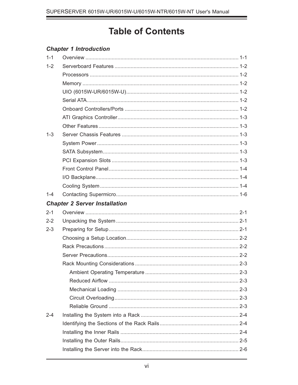 SUPER MICRO Computer 6015W-UR User Manual | Page 6 / 110