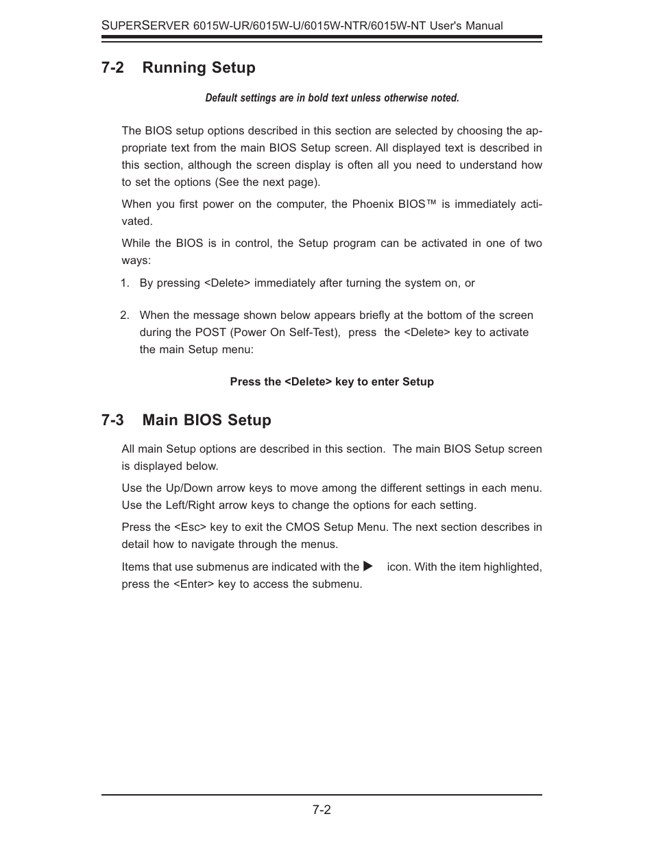 2 running setup, 3 main bios setup | SUPER MICRO Computer 6015W-UR User Manual | Page 70 / 110