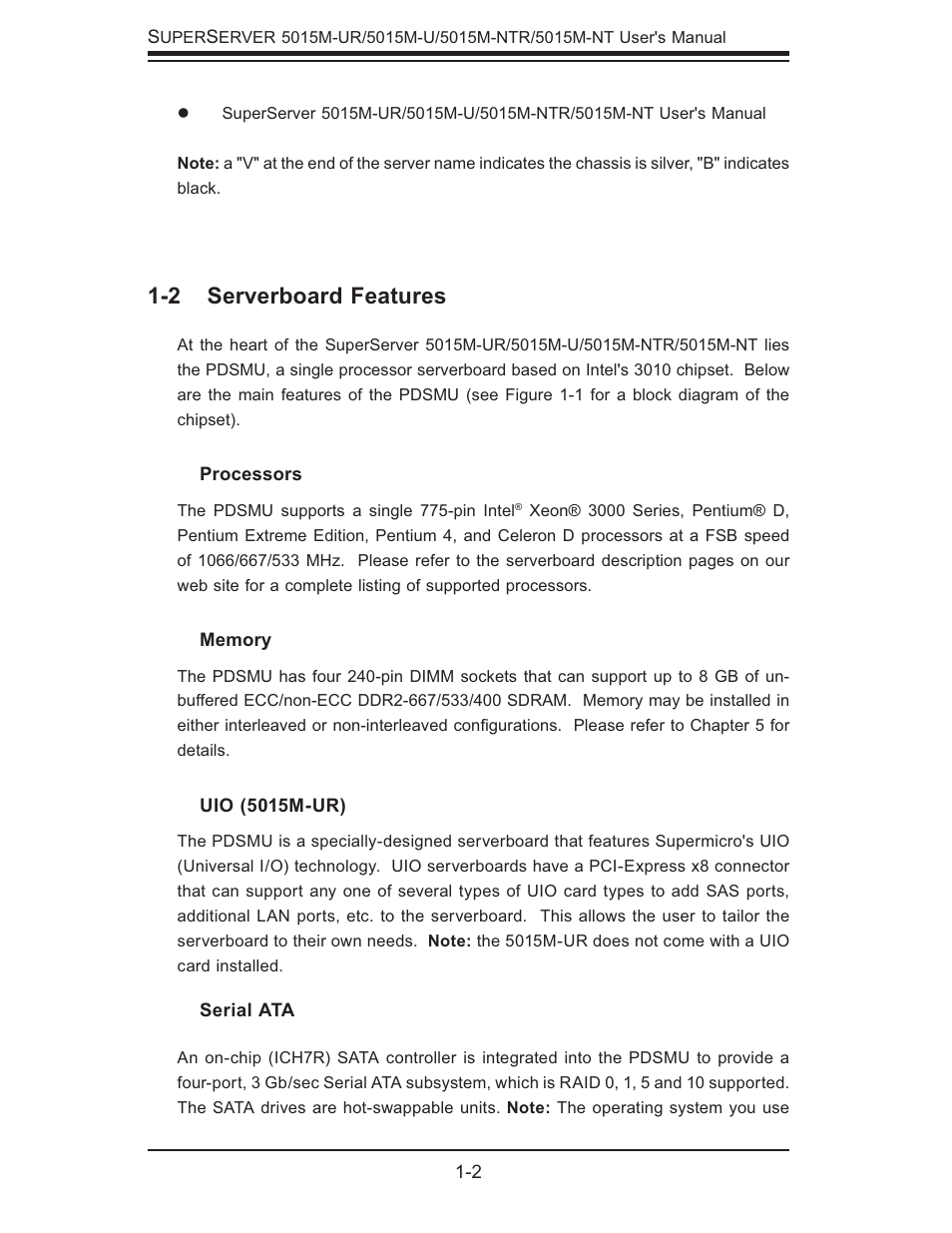 2 serverboard features | SUPER MICRO Computer 5015M-U User Manual | Page 12 / 134