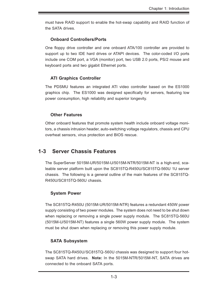 3 server chassis features | SUPER MICRO Computer 5015M-U User Manual | Page 13 / 134