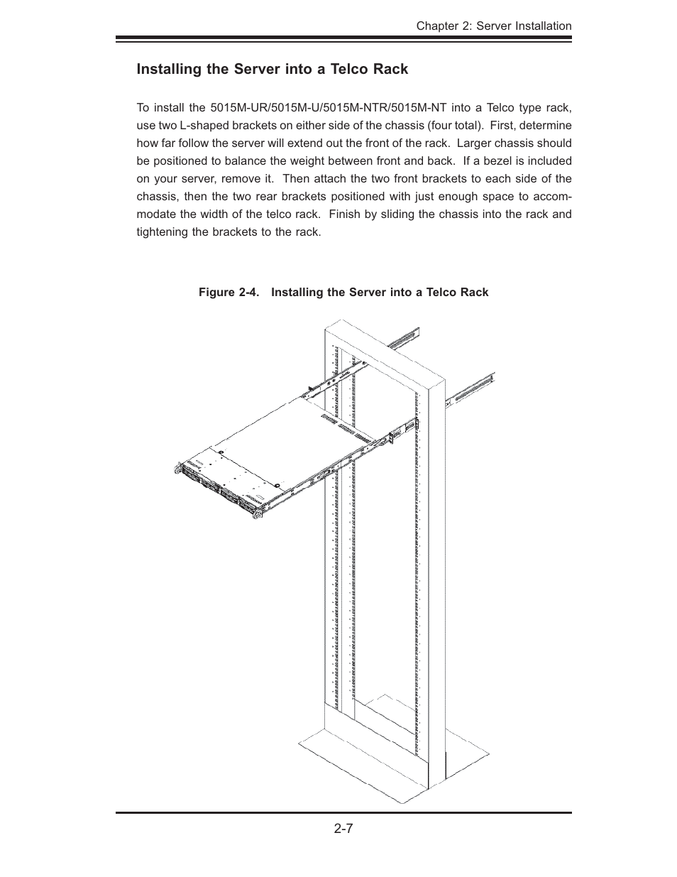 Installing the server into a telco rack | SUPER MICRO Computer 5015M-U User Manual | Page 23 / 134