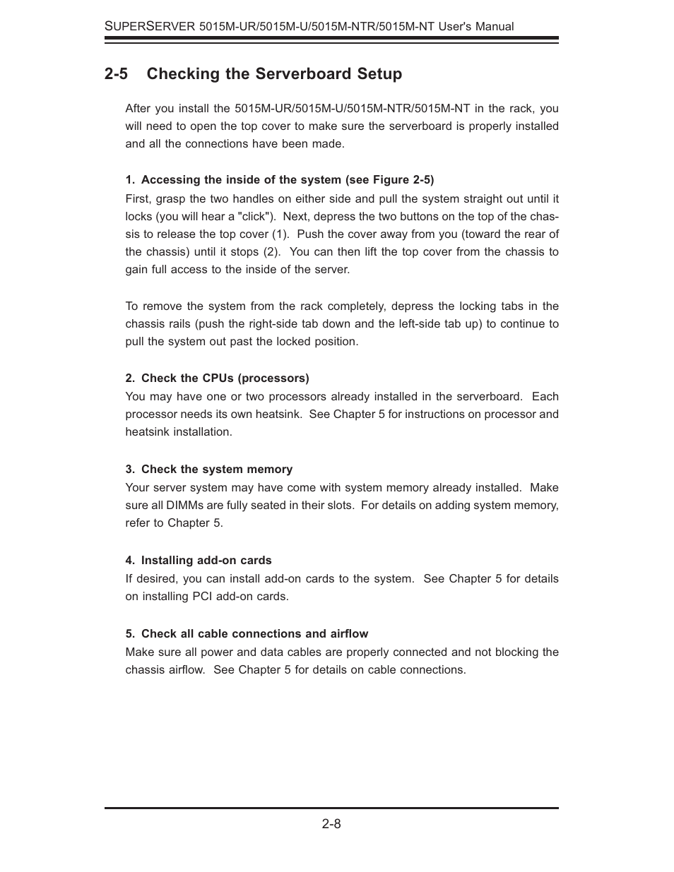 5 checking the serverboard setup | SUPER MICRO Computer 5015M-U User Manual | Page 24 / 134