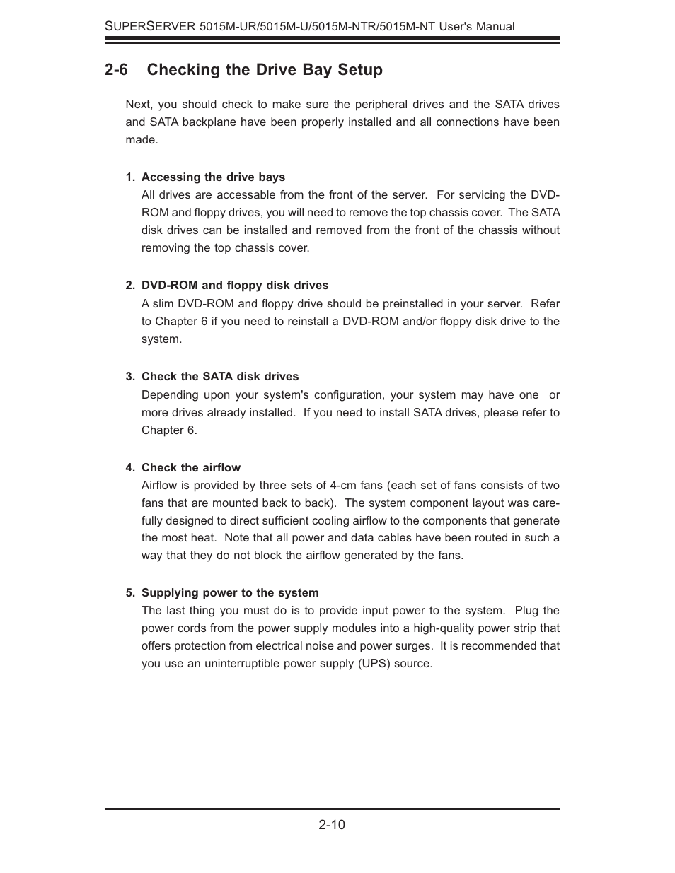 6 checking the drive bay setup | SUPER MICRO Computer 5015M-U User Manual | Page 26 / 134