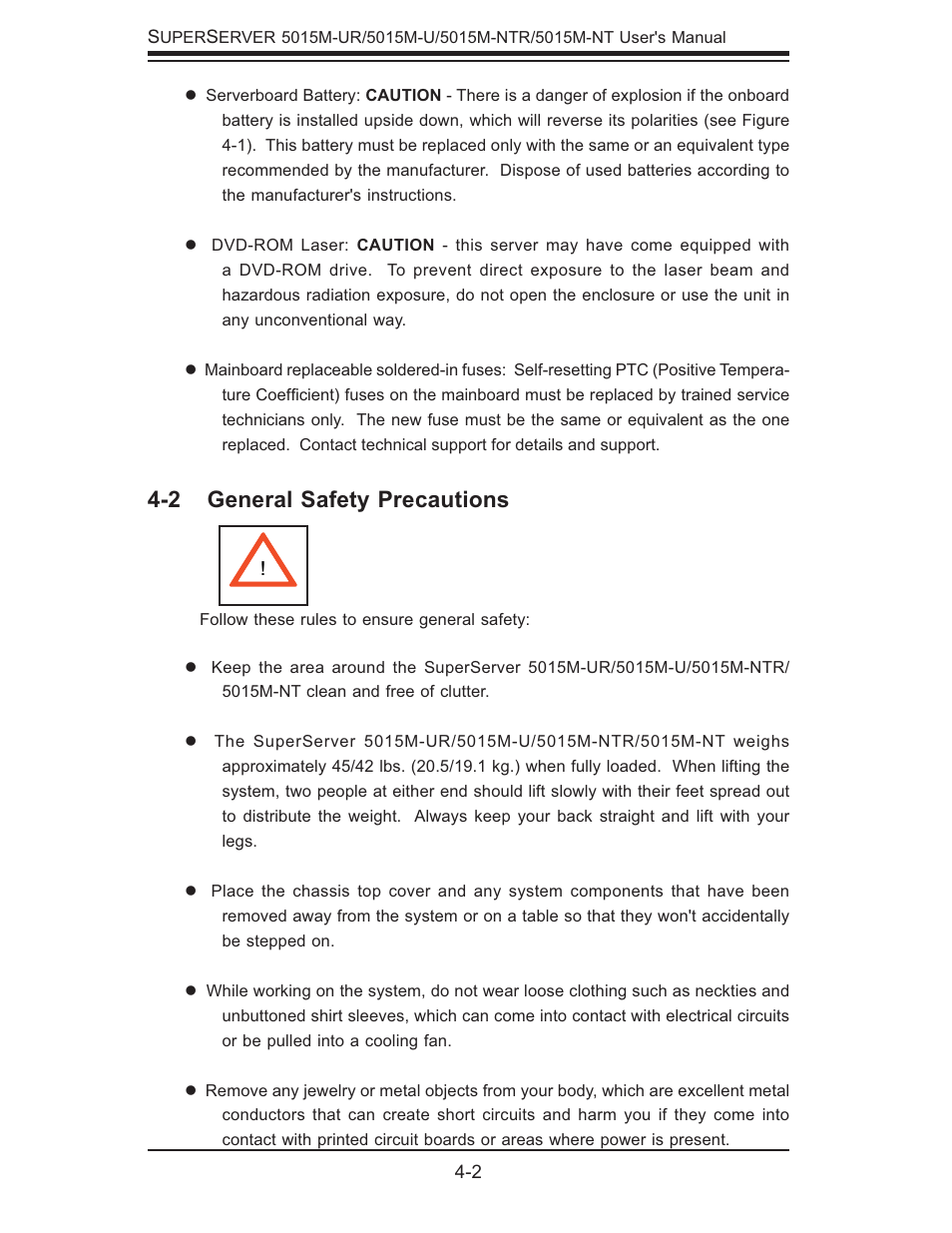 2 general safety precautions | SUPER MICRO Computer 5015M-U User Manual | Page 32 / 134