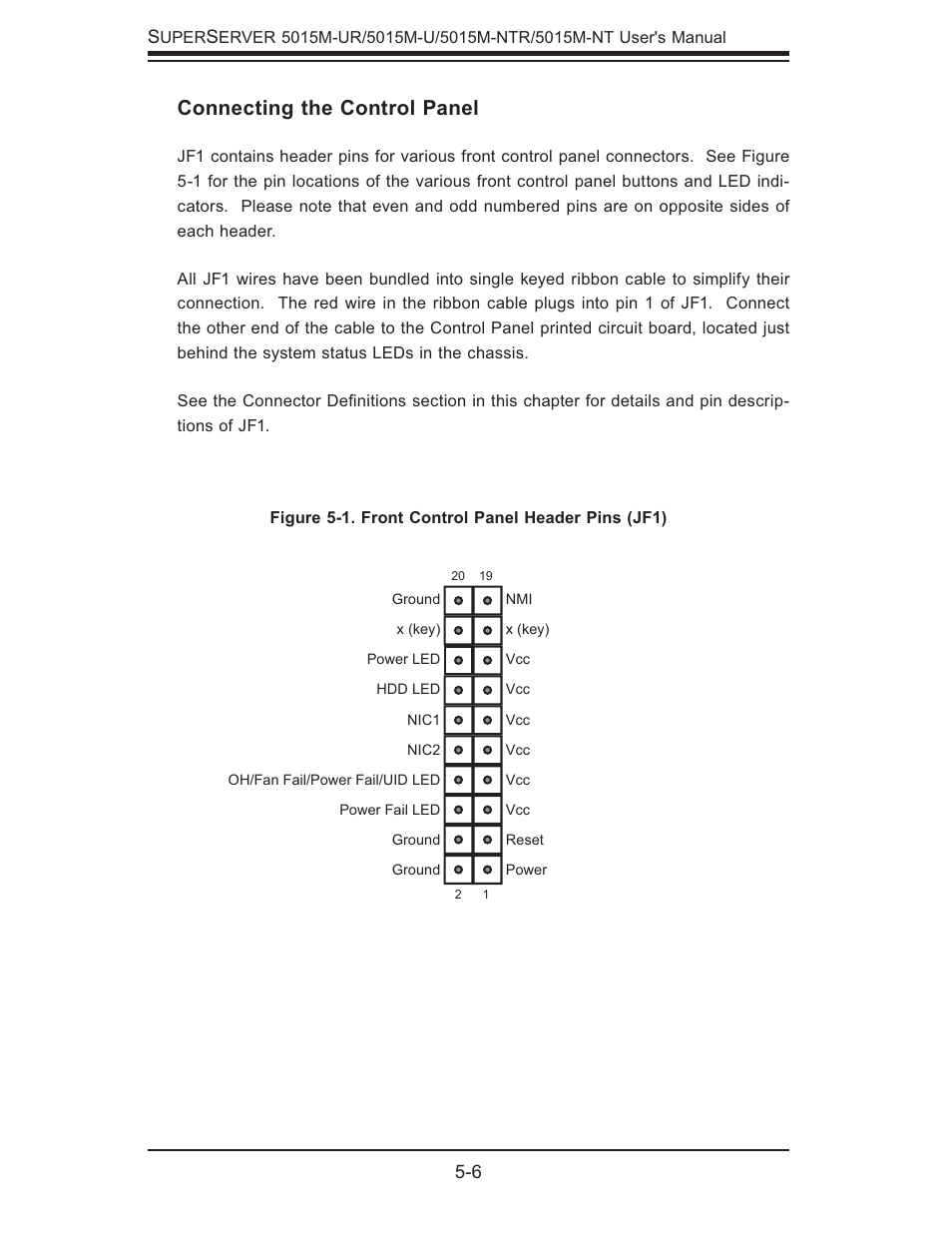 Connecting the control panel | SUPER MICRO Computer 5015M-U User Manual | Page 40 / 134