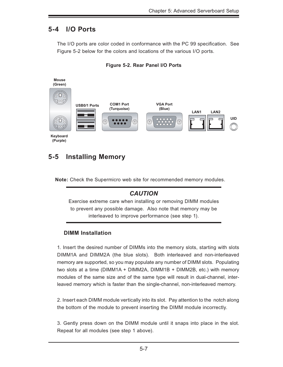 4 i/o ports, Caution | SUPER MICRO Computer 5015M-U User Manual | Page 41 / 134