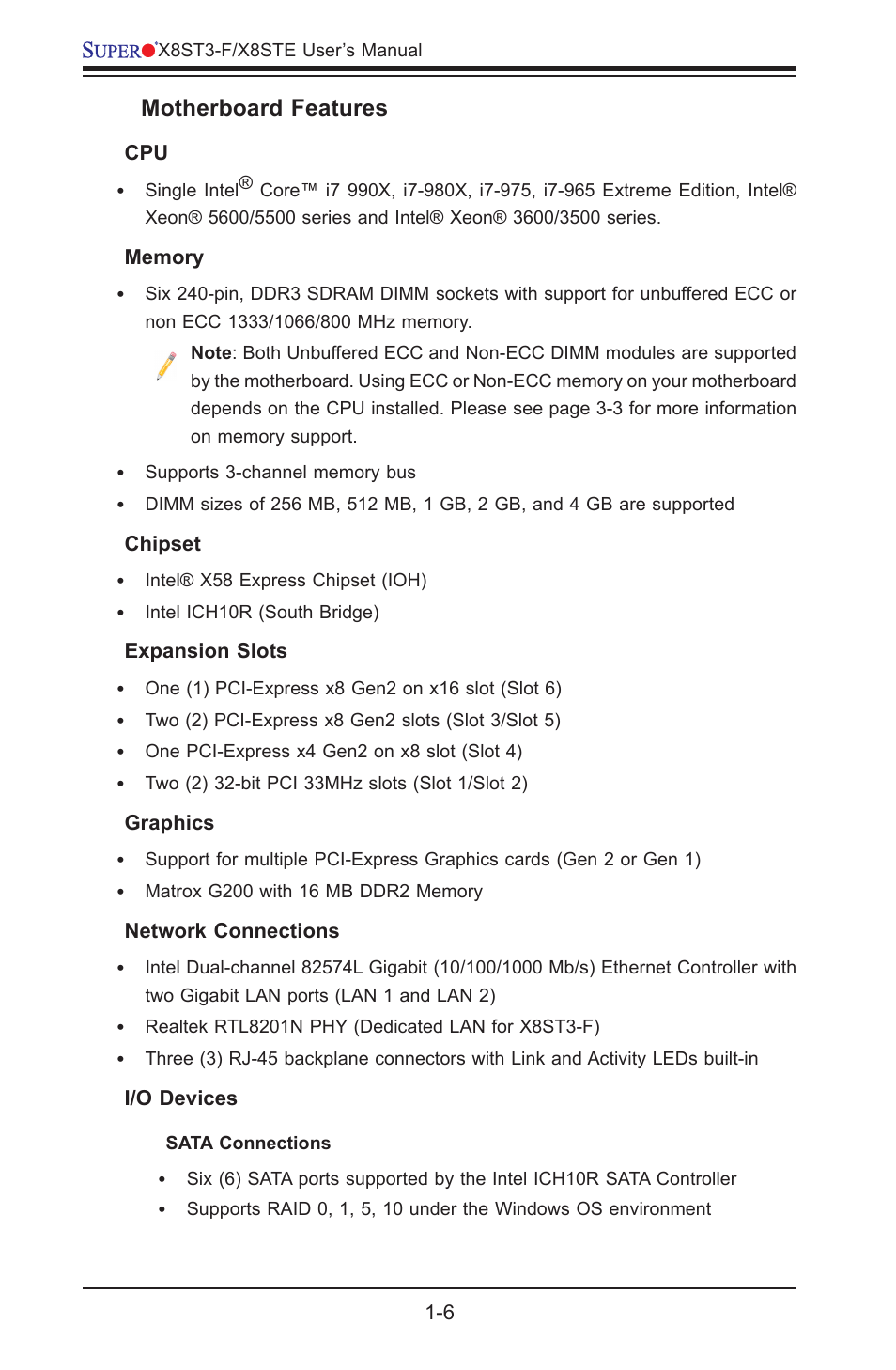 SUPER MICRO Computer SUPER X8STE User Manual | Page 14 / 105