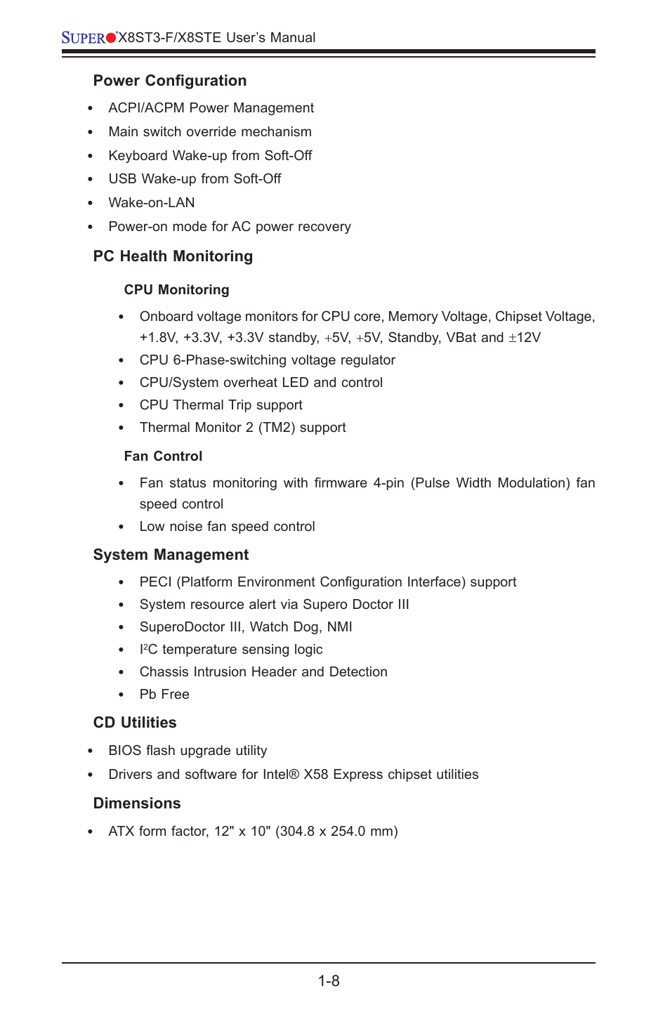 SUPER MICRO Computer SUPER X8STE User Manual | Page 16 / 105