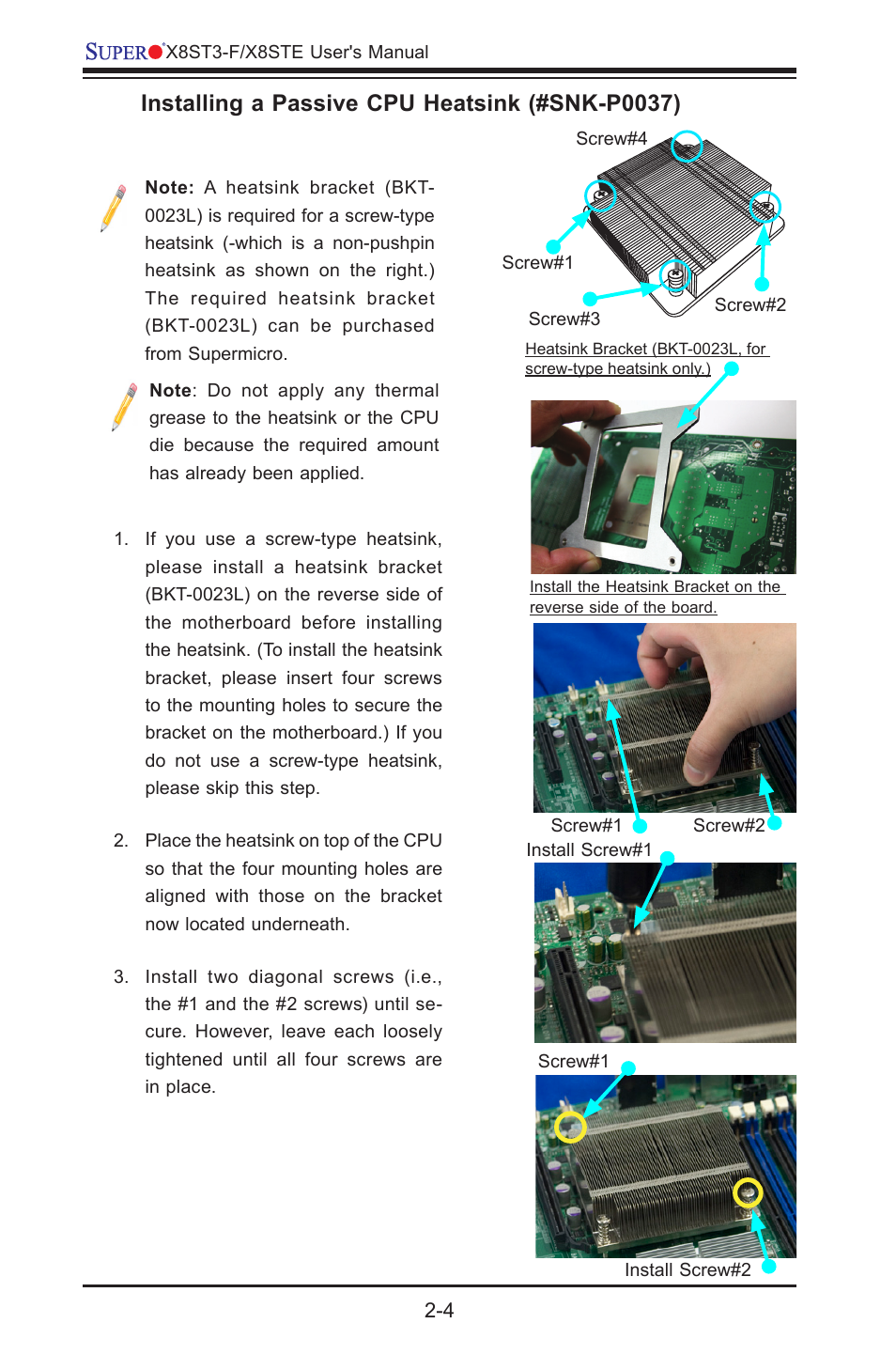 Installing a passive cpu heatsink (#snk-p0037) | SUPER MICRO Computer SUPER X8STE User Manual | Page 28 / 105