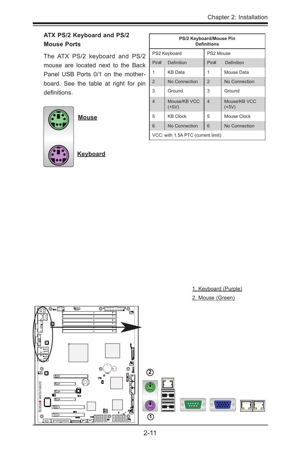 Chapter 2: installation, Keyboard mouse | SUPER MICRO Computer SUPER X8STE User Manual | Page 35 / 105