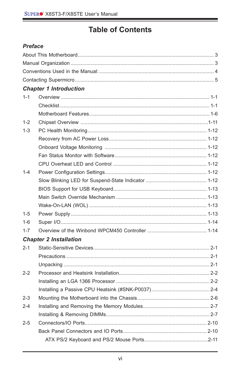 SUPER MICRO Computer SUPER X8STE User Manual | Page 6 / 105