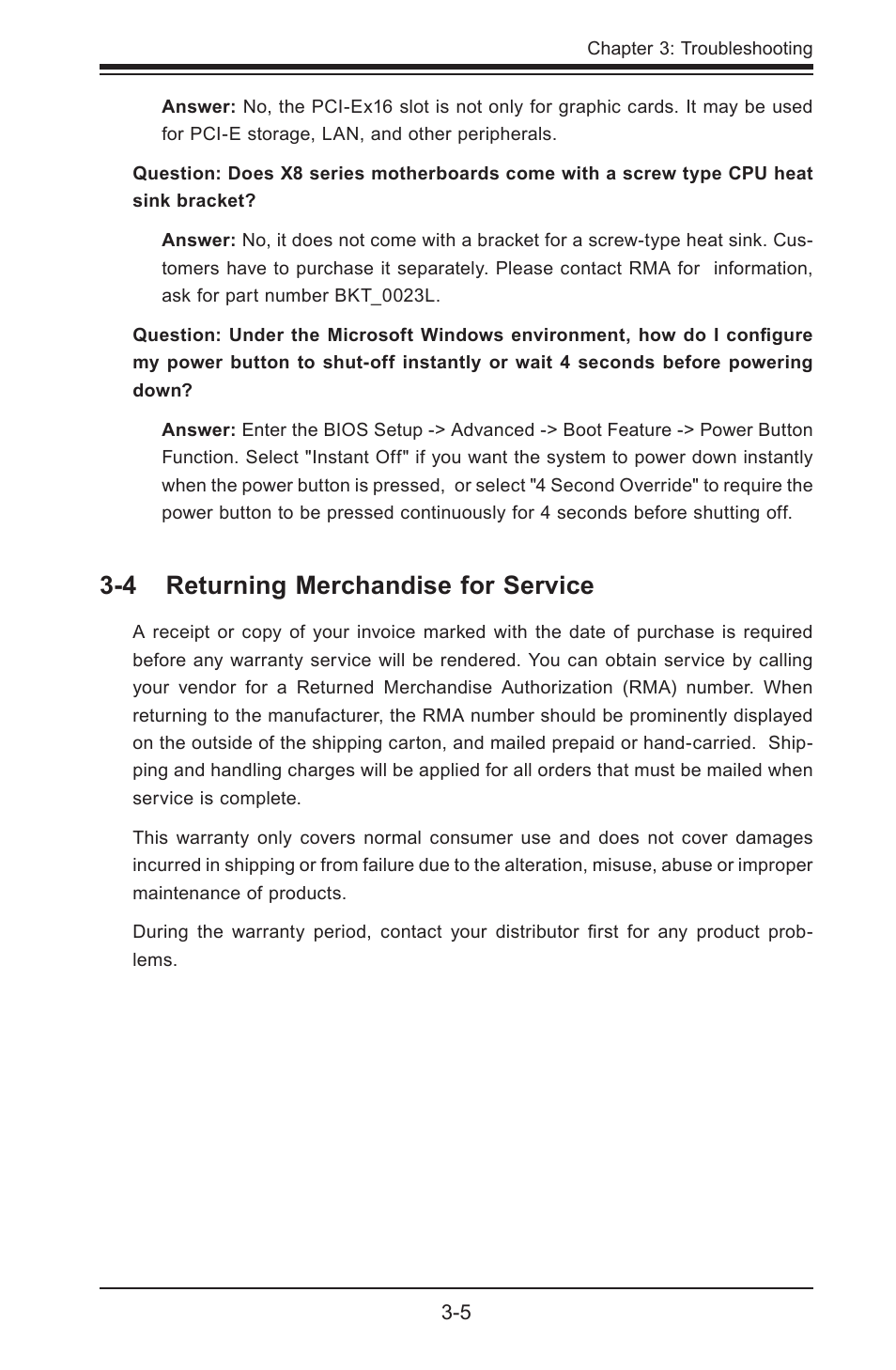 4 returning merchandise for service | SUPER MICRO Computer SUPER X8STE User Manual | Page 67 / 105