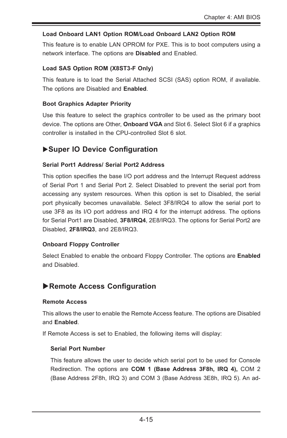 Super io device configuration, Remote access configuration | SUPER MICRO Computer SUPER X8STE User Manual | Page 83 / 105