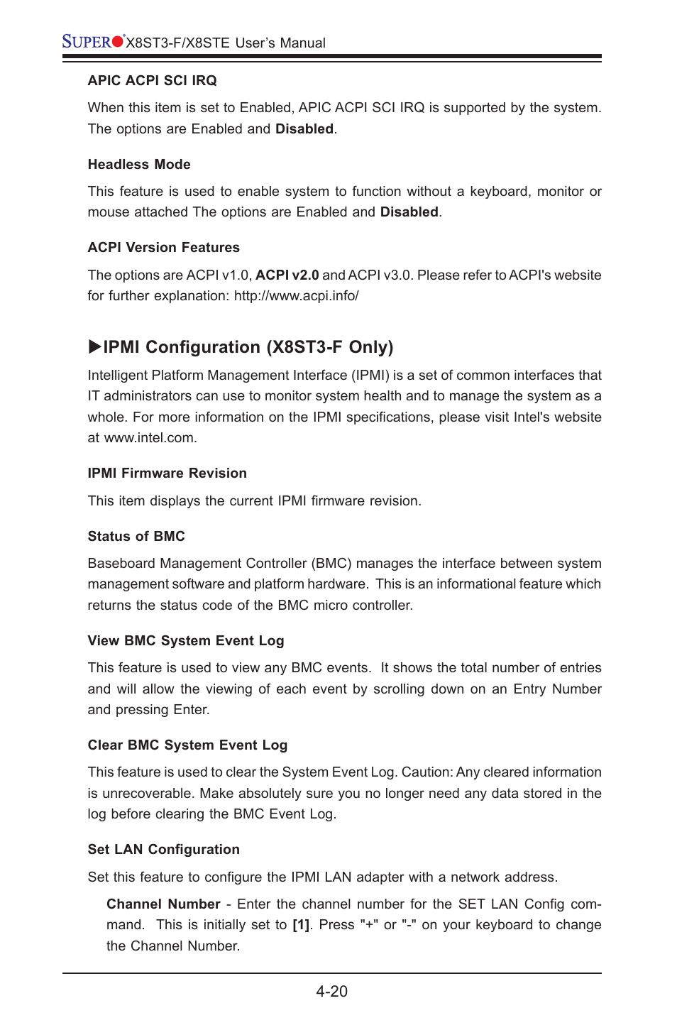 Ipmi configuration (x8st3-f only) | SUPER MICRO Computer SUPER X8STE User Manual | Page 88 / 105