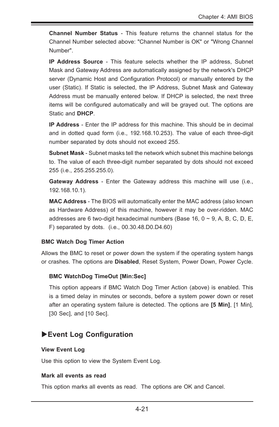 Event log configuration | SUPER MICRO Computer SUPER X8STE User Manual | Page 89 / 105