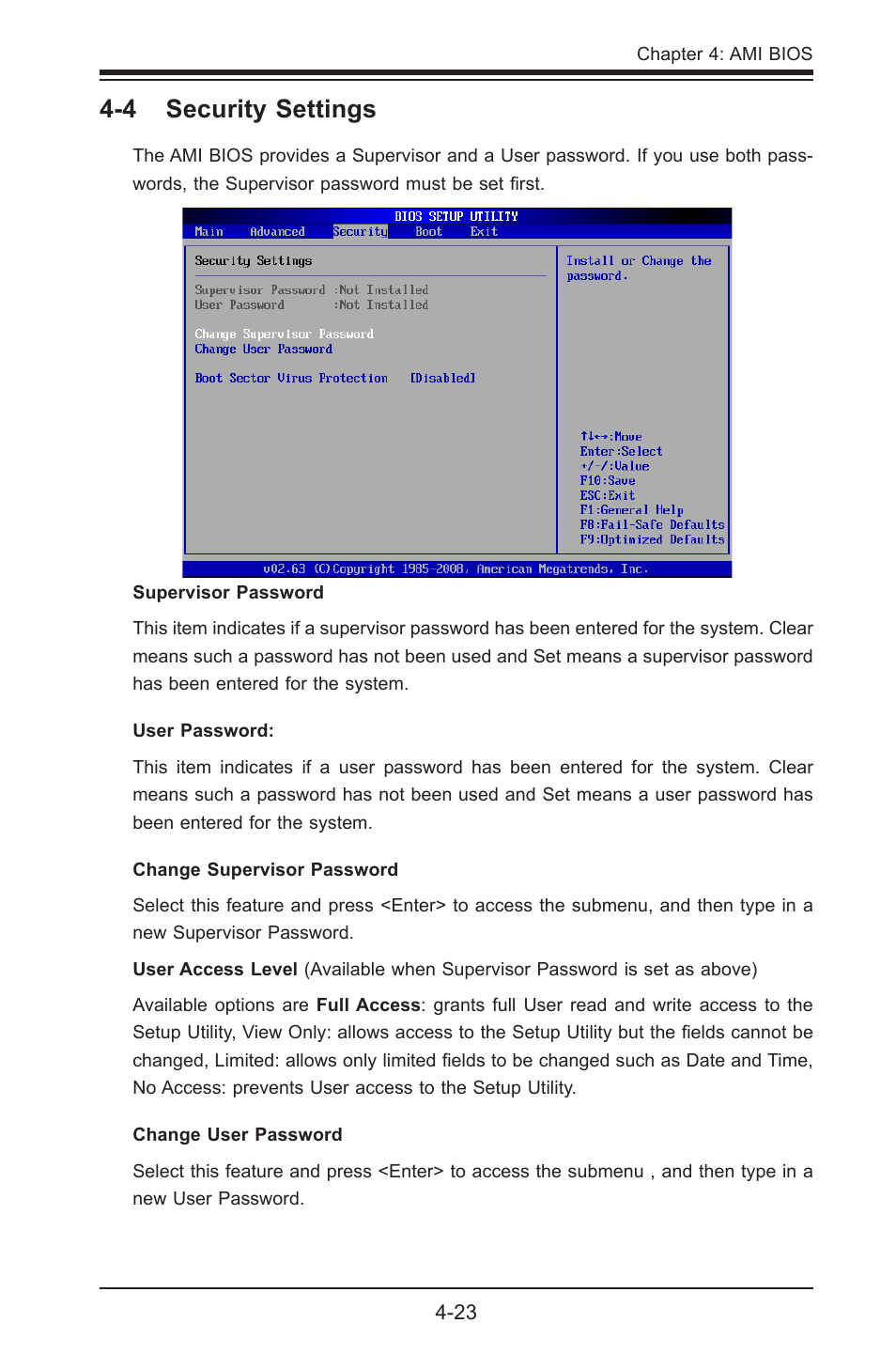 4 security settings | SUPER MICRO Computer SUPER X8STE User Manual | Page 91 / 105