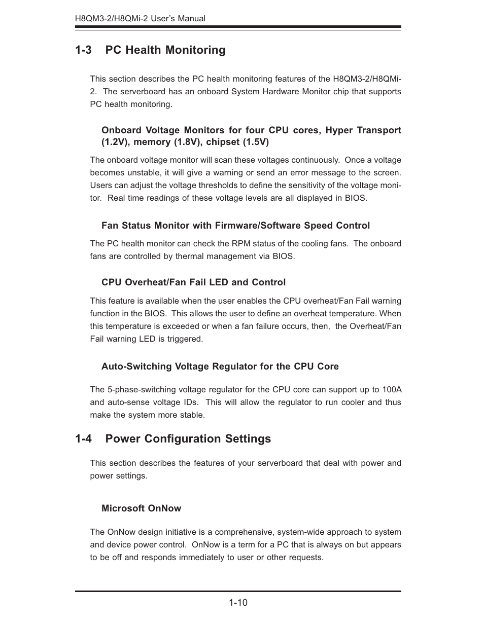 3 pc health monitoring, 4 power conﬁ guration settings | SUPER MICRO Computer H8QMI-2 User Manual | Page 16 / 74