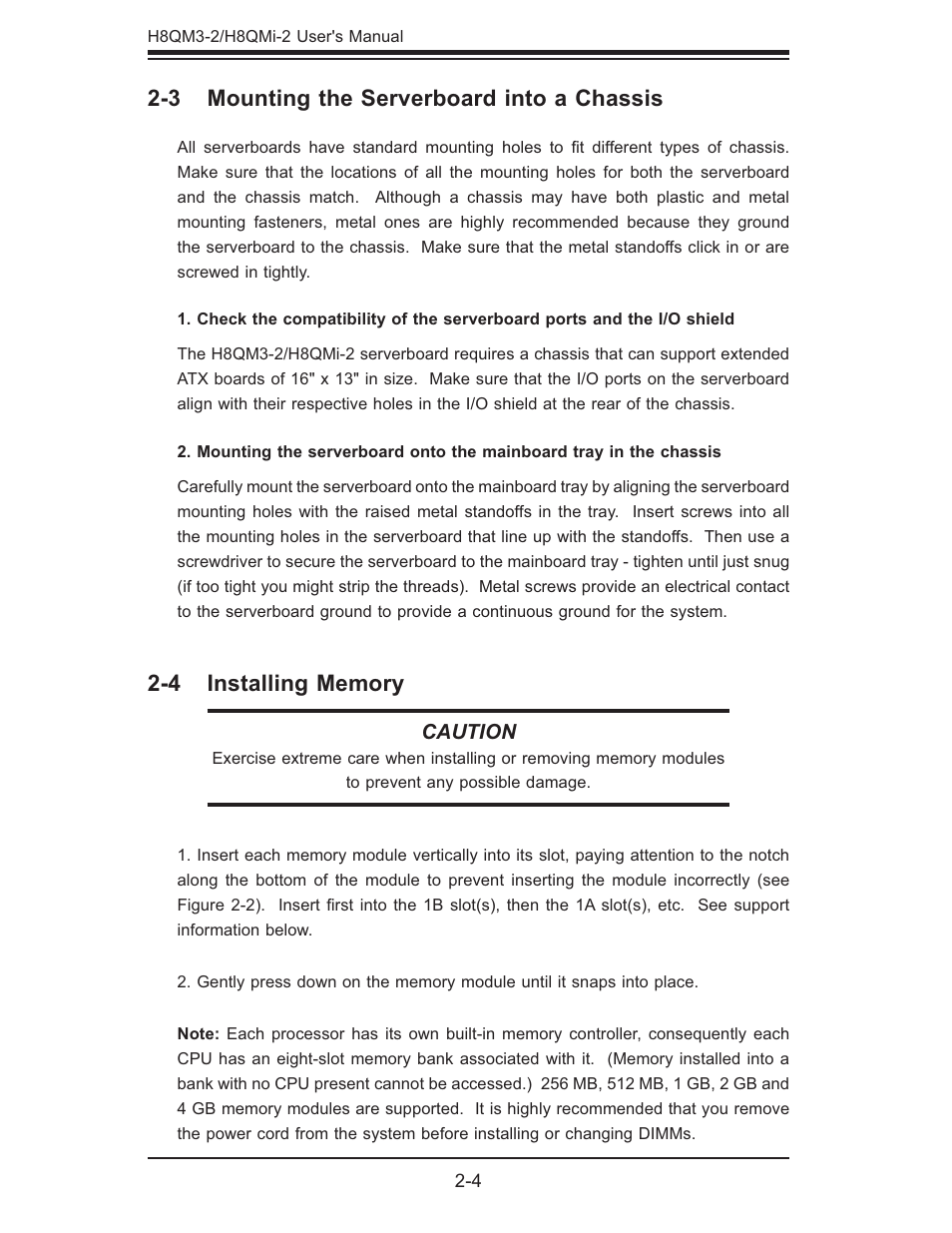 3 mounting the serverboard into a chassis, Caution | SUPER MICRO Computer H8QMI-2 User Manual | Page 22 / 74