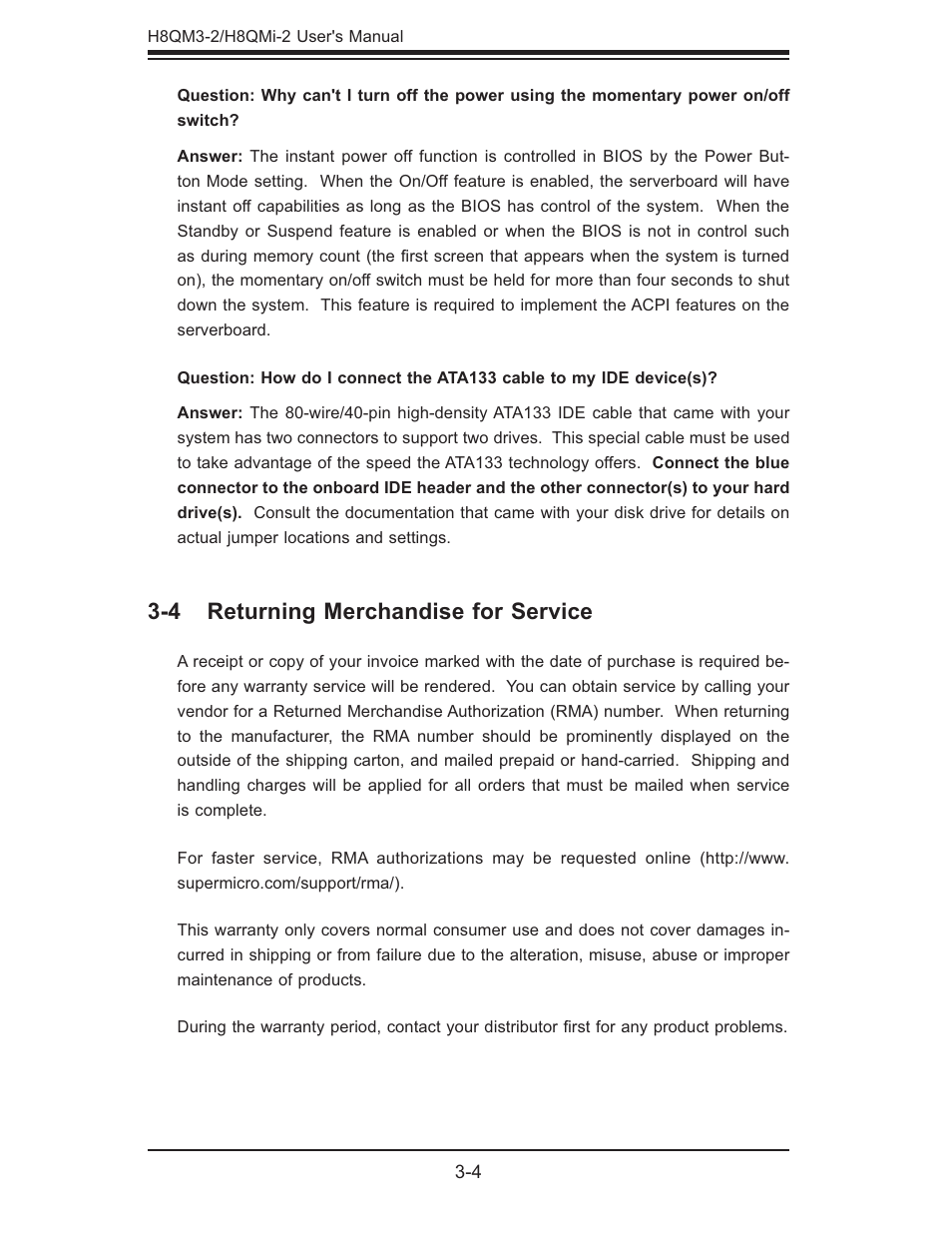 4 returning merchandise for service | SUPER MICRO Computer H8QMI-2 User Manual | Page 46 / 74