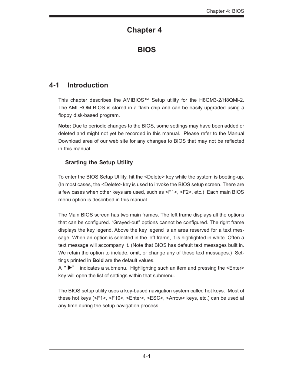 Chapter 4 bios, 1 introduction | SUPER MICRO Computer H8QMI-2 User Manual | Page 47 / 74