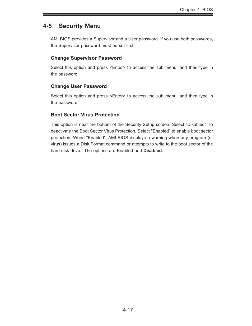 5 security menu | SUPER MICRO Computer H8QMI-2 User Manual | Page 63 / 74