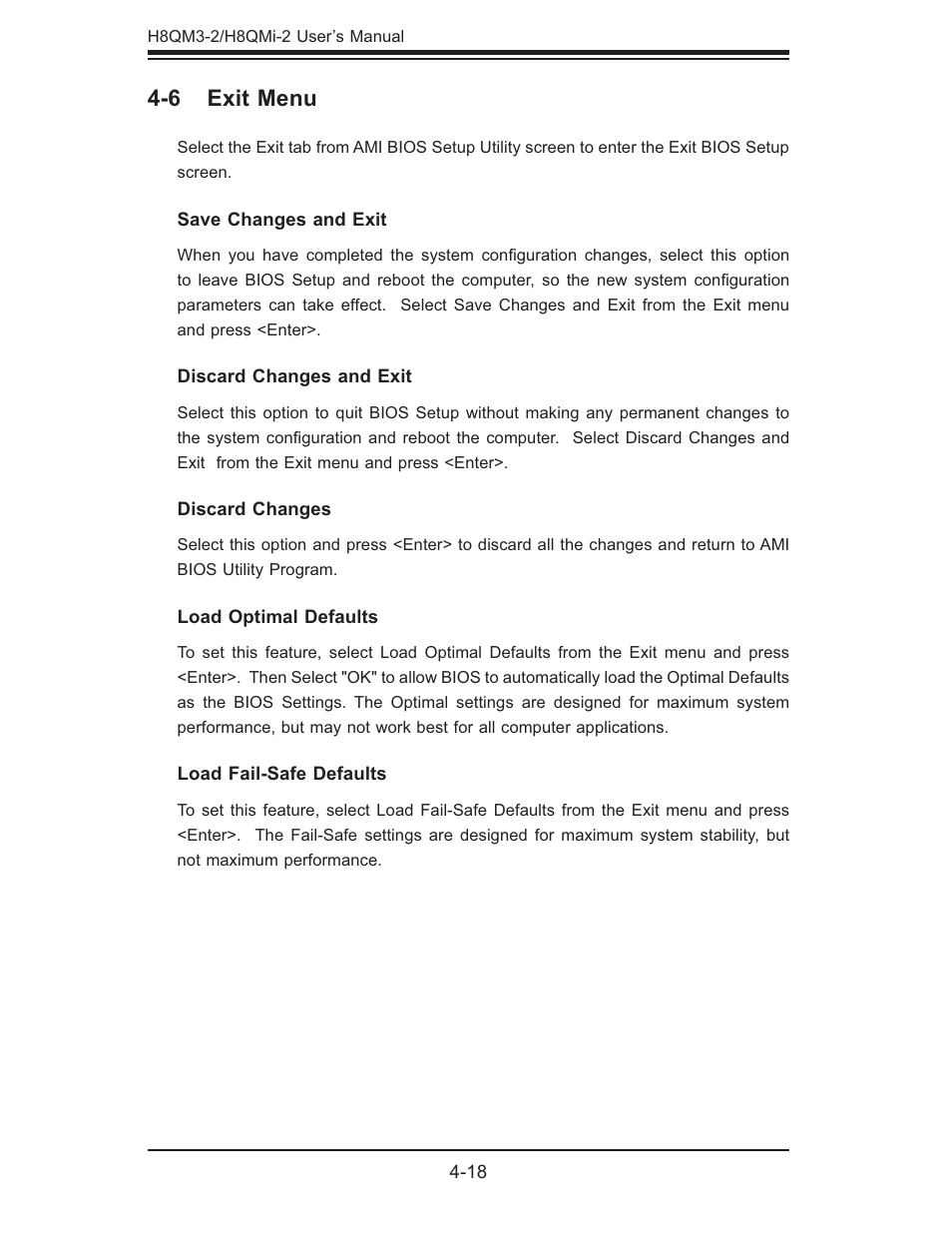 6 exit menu | SUPER MICRO Computer H8QMI-2 User Manual | Page 64 / 74