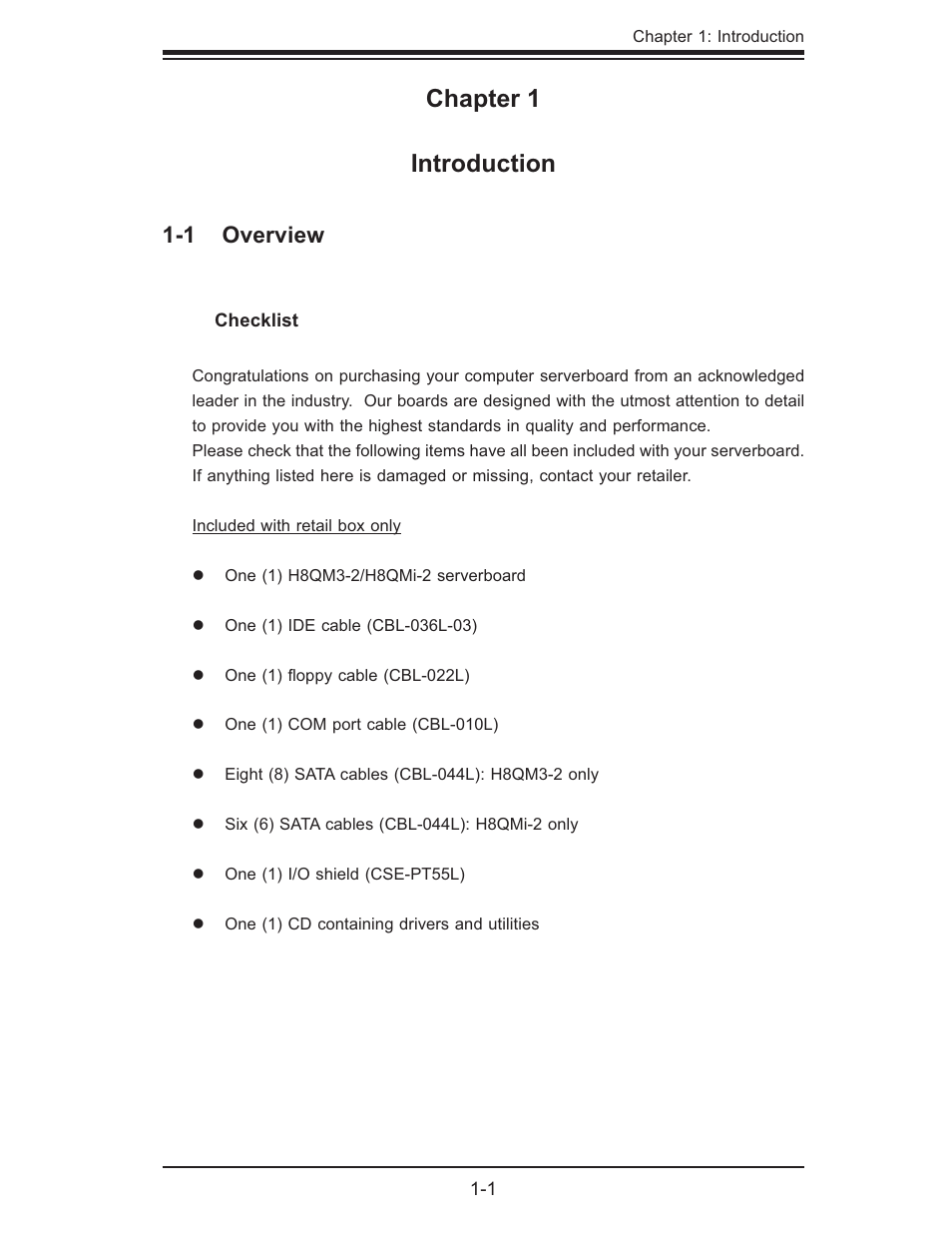 Chapter 1 introduction | SUPER MICRO Computer H8QMI-2 User Manual | Page 7 / 74