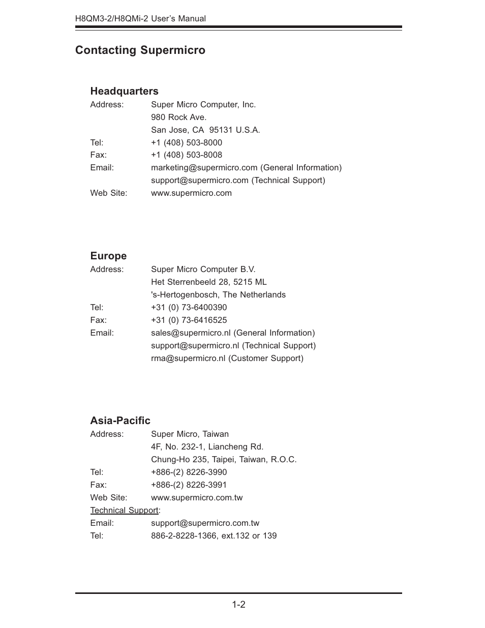 Contacting supermicro | SUPER MICRO Computer H8QMI-2 User Manual | Page 8 / 74