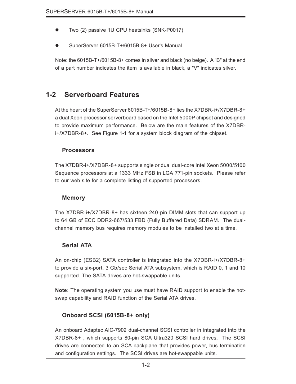 2 serverboard features | SUPER MICRO Computer SUPERSERVER 6015B-T User Manual | Page 12 / 124