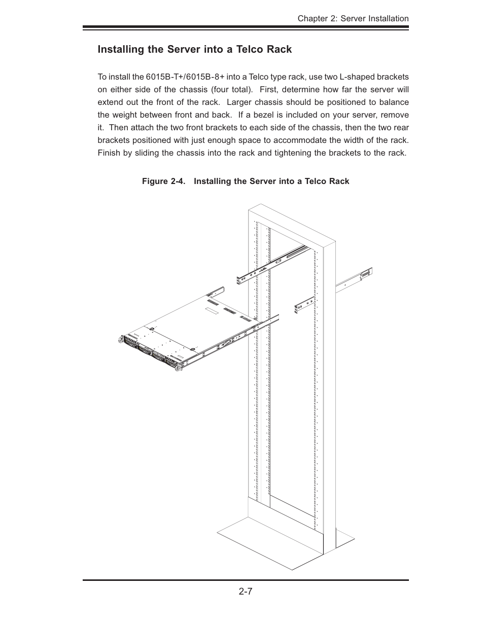 Installing the server into a telco rack | SUPER MICRO Computer SUPERSERVER 6015B-T User Manual | Page 23 / 124