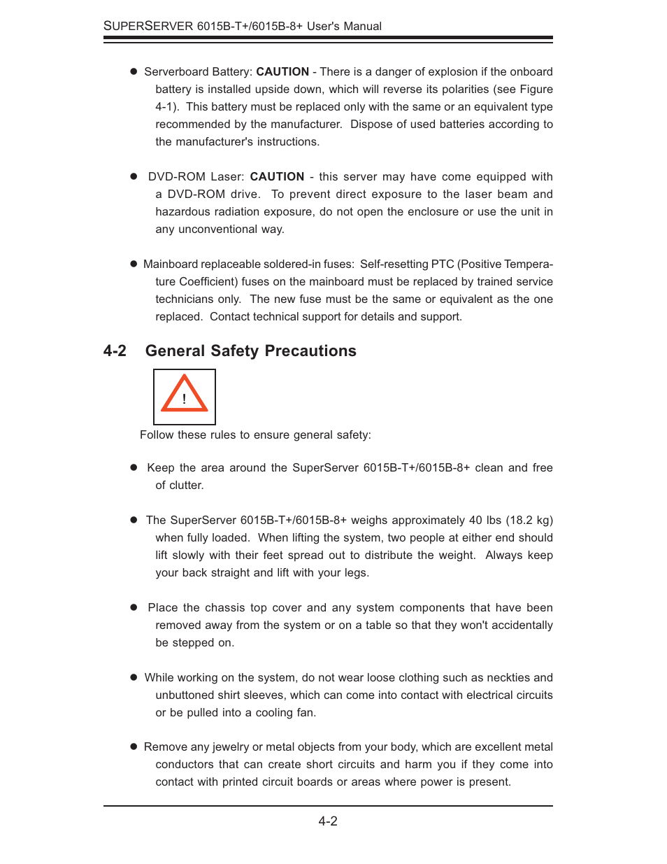 2 general safety precautions | SUPER MICRO Computer SUPERSERVER 6015B-T User Manual | Page 32 / 124
