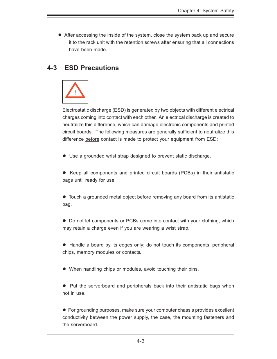 3 esd precautions | SUPER MICRO Computer SUPERSERVER 6015B-T User Manual | Page 33 / 124