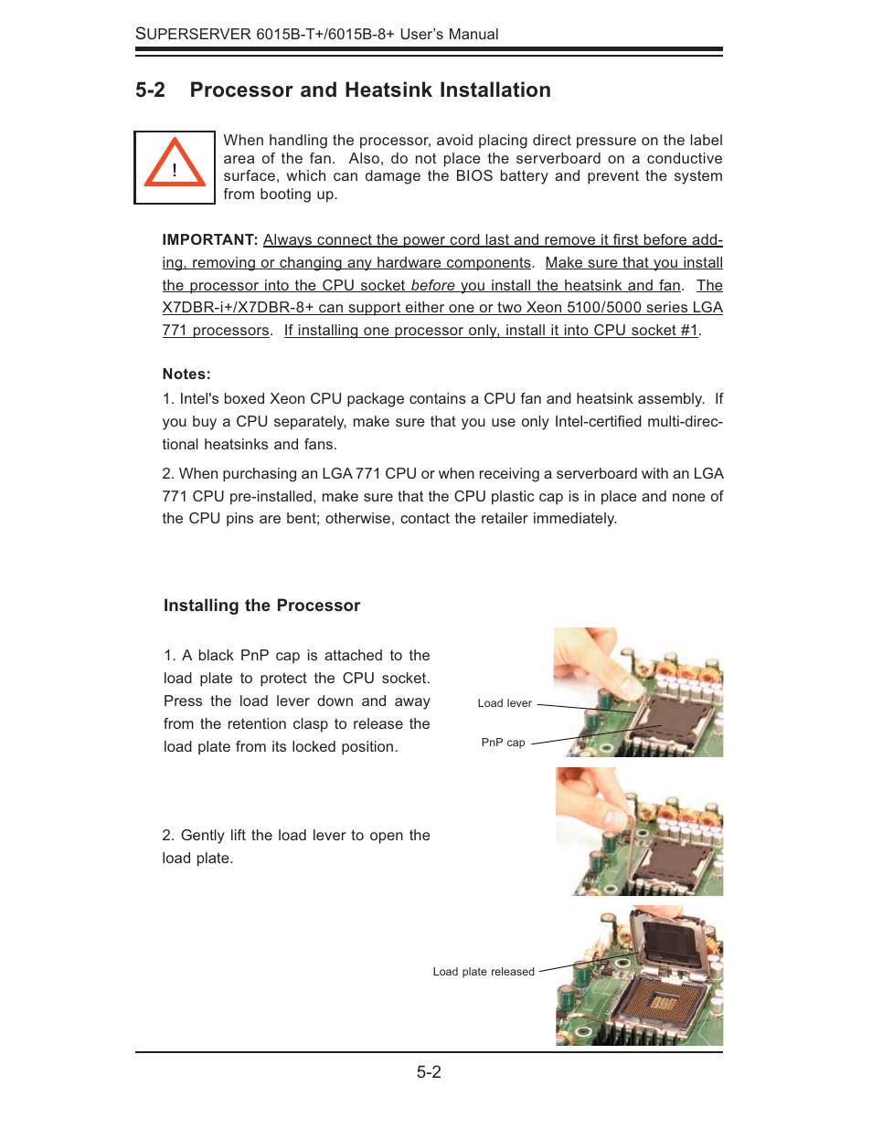 2 processor and heatsink installation | SUPER MICRO Computer SUPERSERVER 6015B-T User Manual | Page 36 / 124