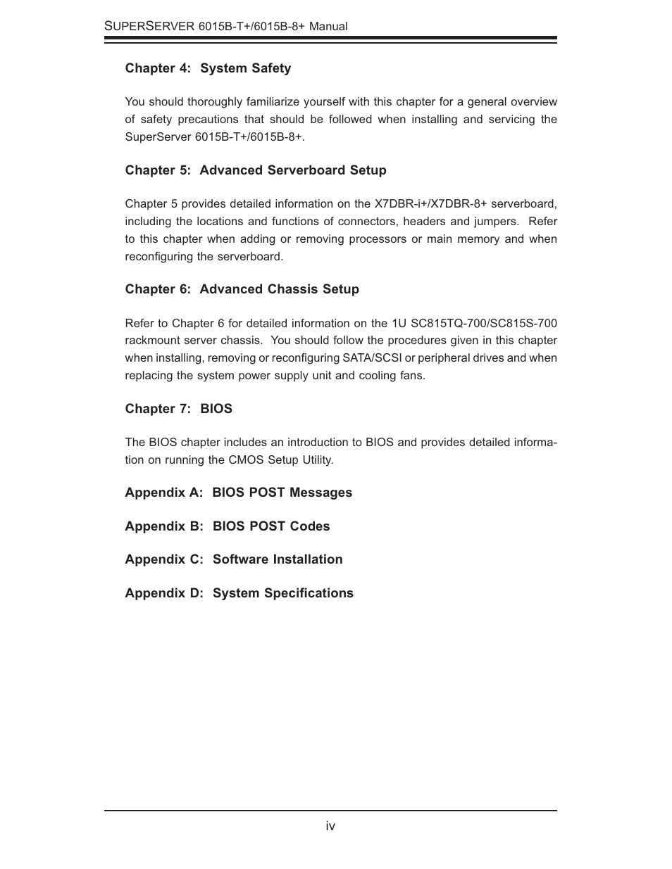 SUPER MICRO Computer SUPERSERVER 6015B-T User Manual | Page 4 / 124