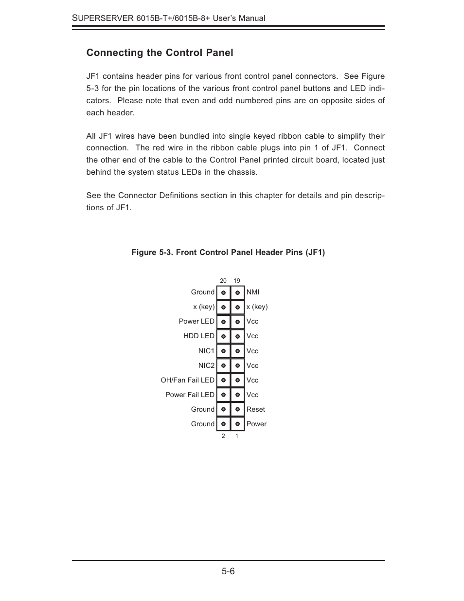 Connecting the control panel | SUPER MICRO Computer SUPERSERVER 6015B-T User Manual | Page 40 / 124