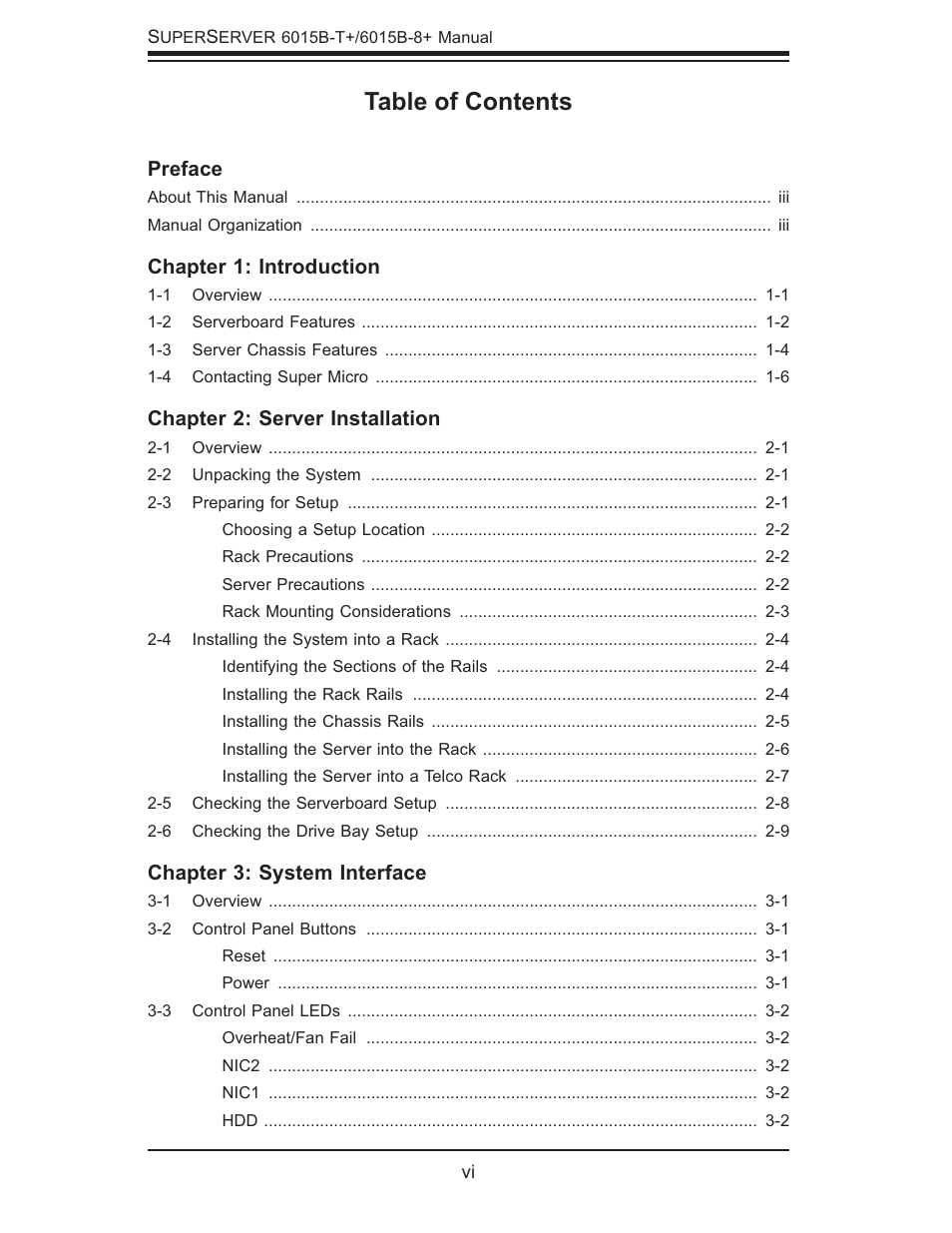 SUPER MICRO Computer SUPERSERVER 6015B-T User Manual | Page 6 / 124