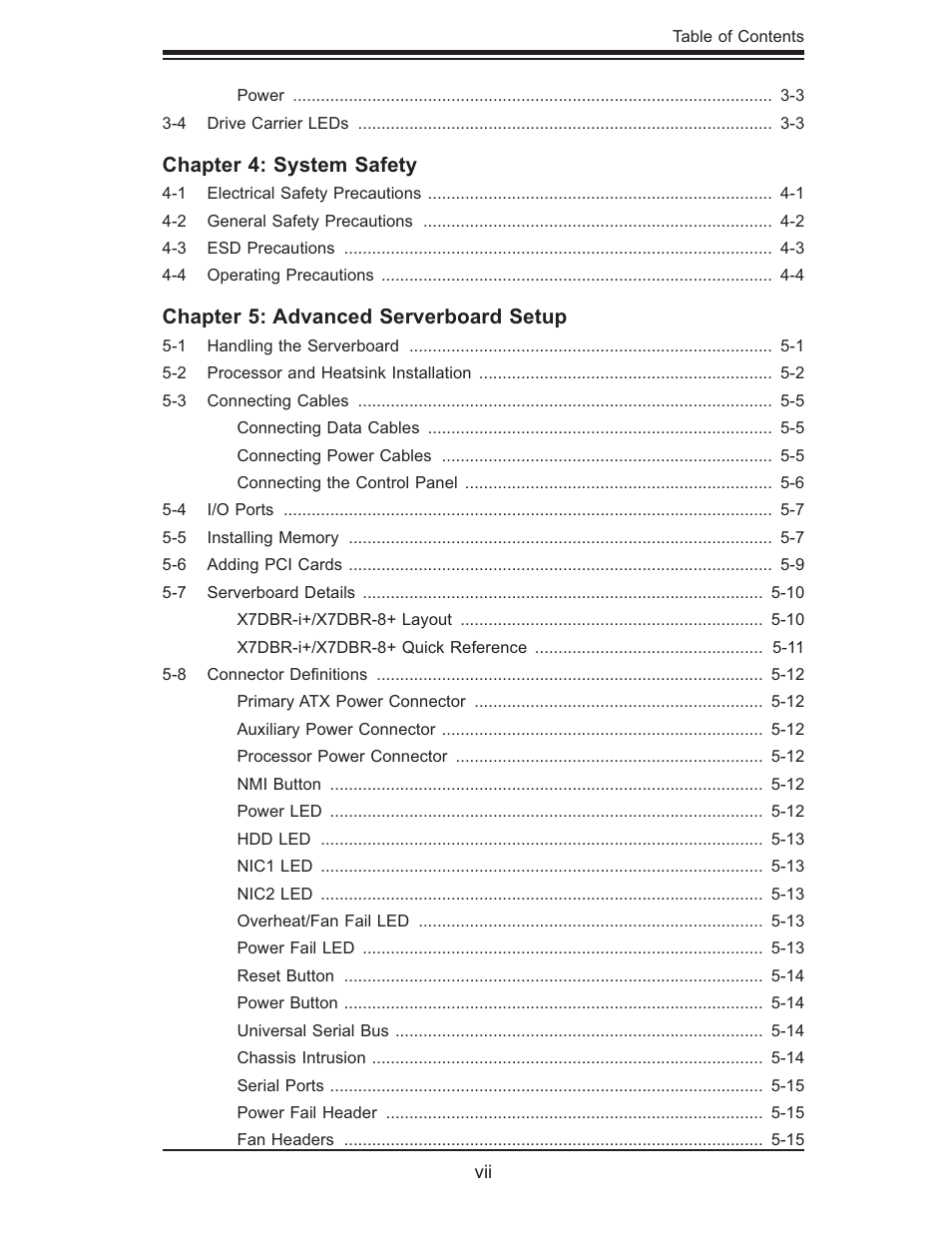 Chapter 4: system safety, Chapter 5: advanced serverboard setup | SUPER MICRO Computer SUPERSERVER 6015B-T User Manual | Page 7 / 124