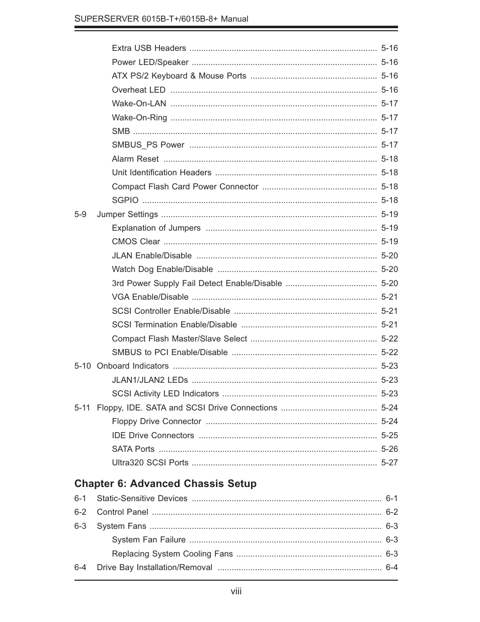 Chapter 6: advanced chassis setup | SUPER MICRO Computer SUPERSERVER 6015B-T User Manual | Page 8 / 124