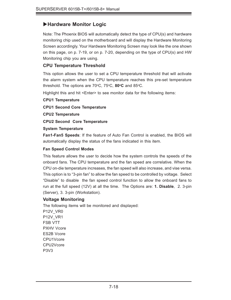 Hardware monitor logic | SUPER MICRO Computer SUPERSERVER 6015B-T User Manual | Page 90 / 124
