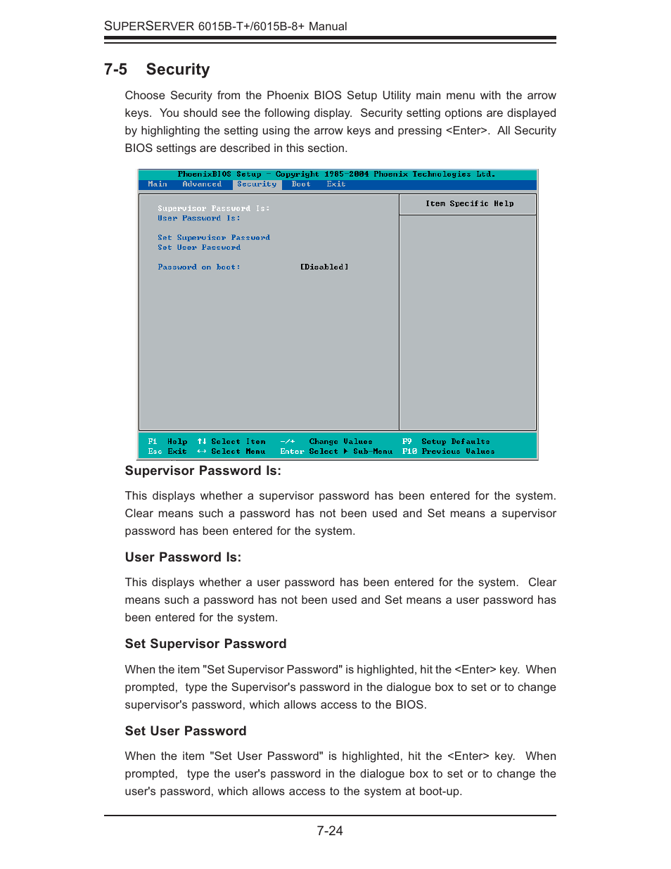 5 security | SUPER MICRO Computer SUPERSERVER 6015B-T User Manual | Page 96 / 124