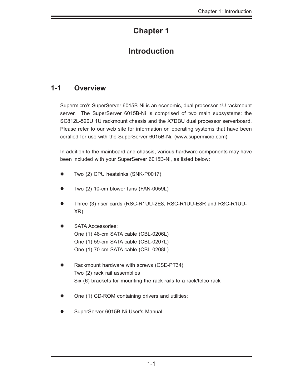 Chapter 1 introduction, 1 overview | SUPER MICRO Computer 6015B-Ni User Manual | Page 11 / 120