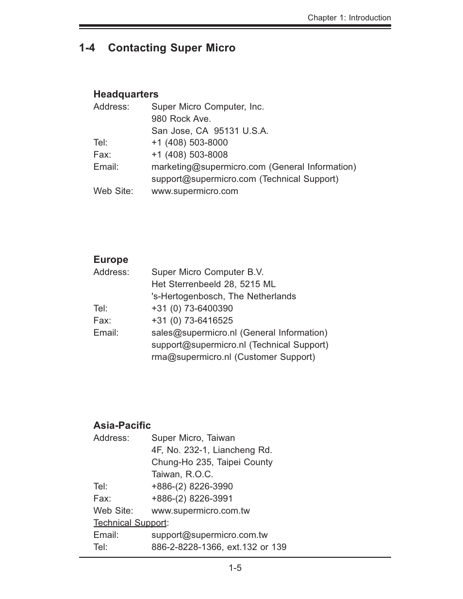 4 contacting super micro | SUPER MICRO Computer 6015B-Ni User Manual | Page 15 / 120