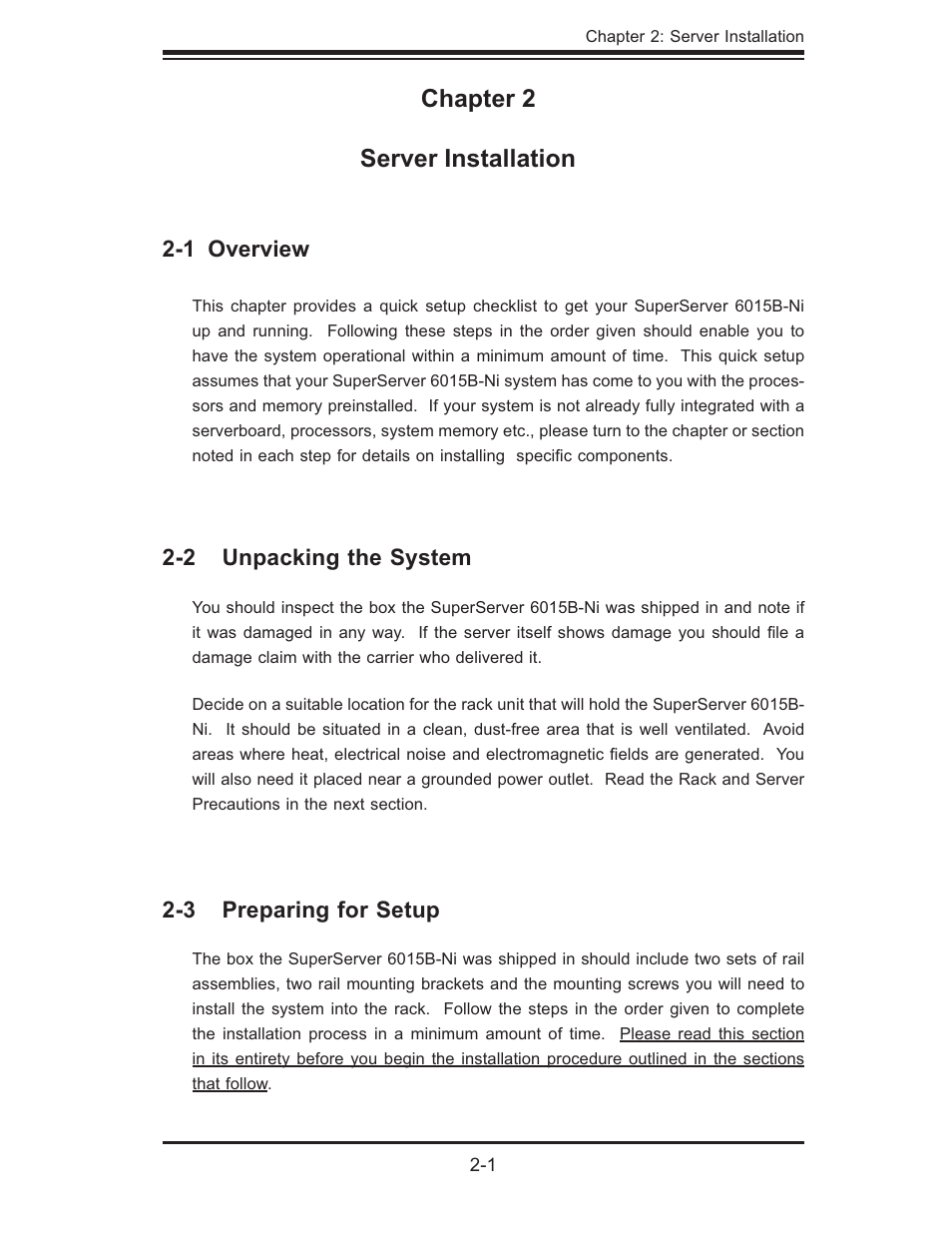 Chapter 2 server installation | SUPER MICRO Computer 6015B-Ni User Manual | Page 17 / 120