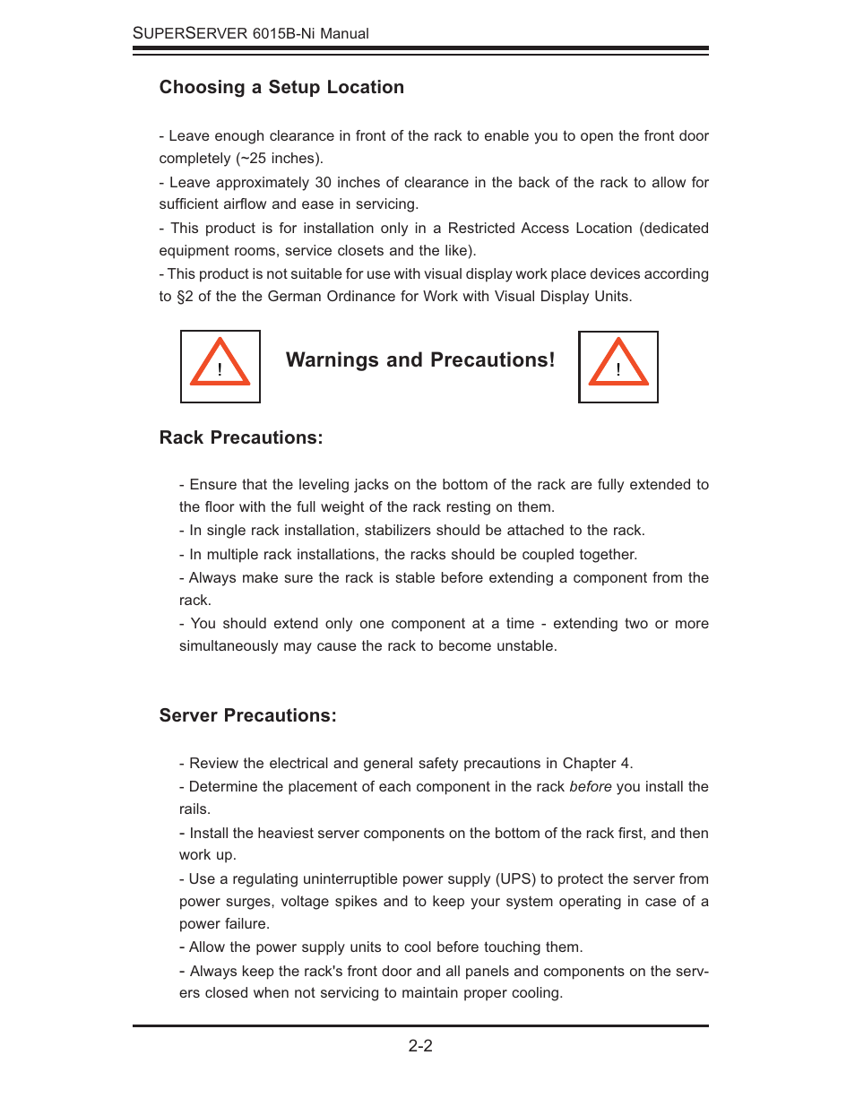 Warnings and precautions | SUPER MICRO Computer 6015B-Ni User Manual | Page 18 / 120