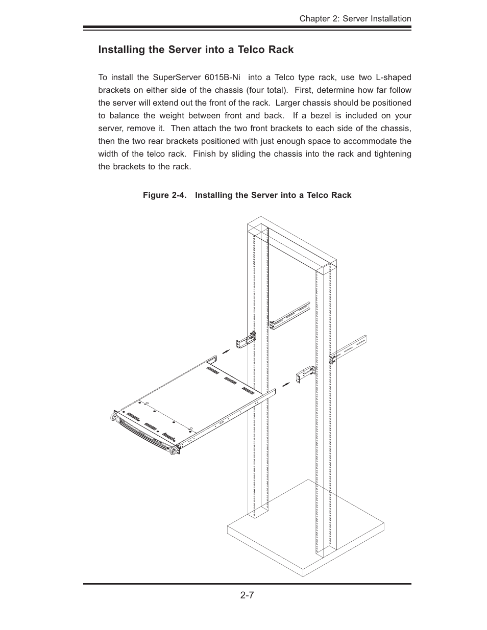 Installing the server into a telco rack | SUPER MICRO Computer 6015B-Ni User Manual | Page 23 / 120