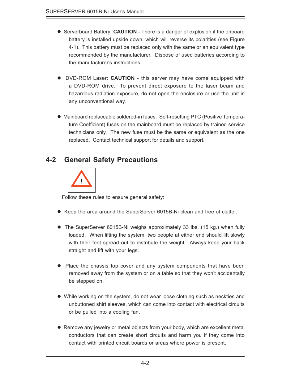 2 general safety precautions | SUPER MICRO Computer 6015B-Ni User Manual | Page 32 / 120