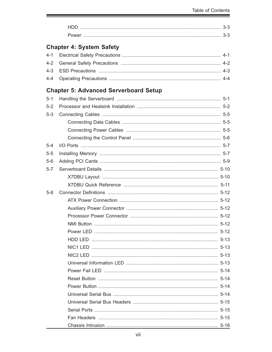 Chapter 4: system safety, Chapter 5: advanced serverboard setup | SUPER MICRO Computer 6015B-Ni User Manual | Page 7 / 120