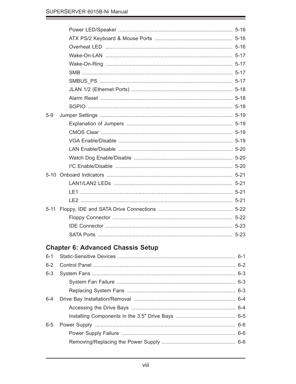 Chapter 6: advanced chassis setup | SUPER MICRO Computer 6015B-Ni User Manual | Page 8 / 120