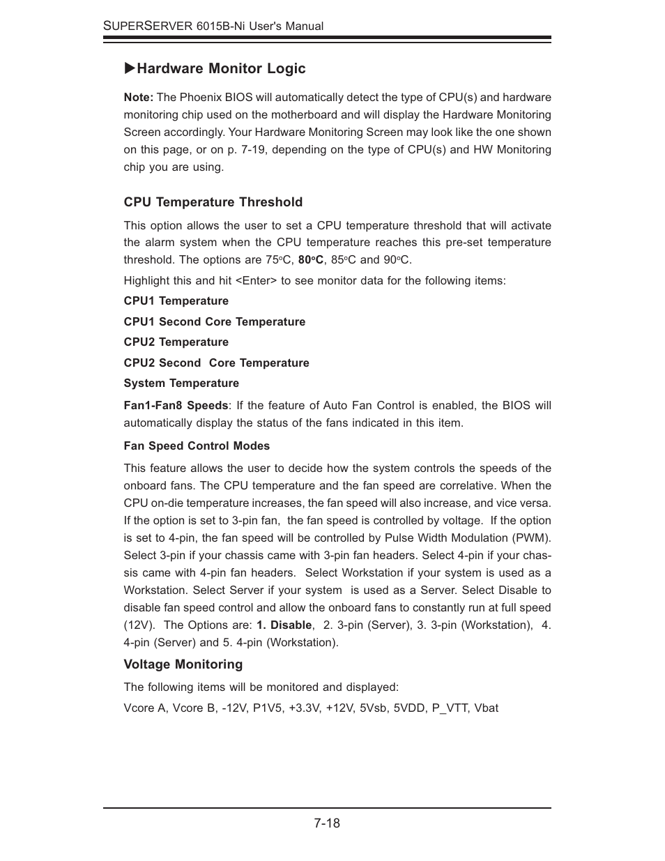 Hardware monitor logic | SUPER MICRO Computer 6015B-Ni User Manual | Page 84 / 120